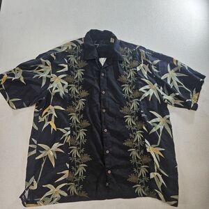 Tommy Bahama Silk Hawaiian Shirt XXL Black Bamboo Camp